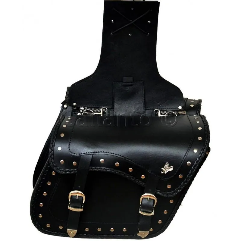 20082 Zip-Off Eagle Harley Style Motorcycle Leather Saddle Bag