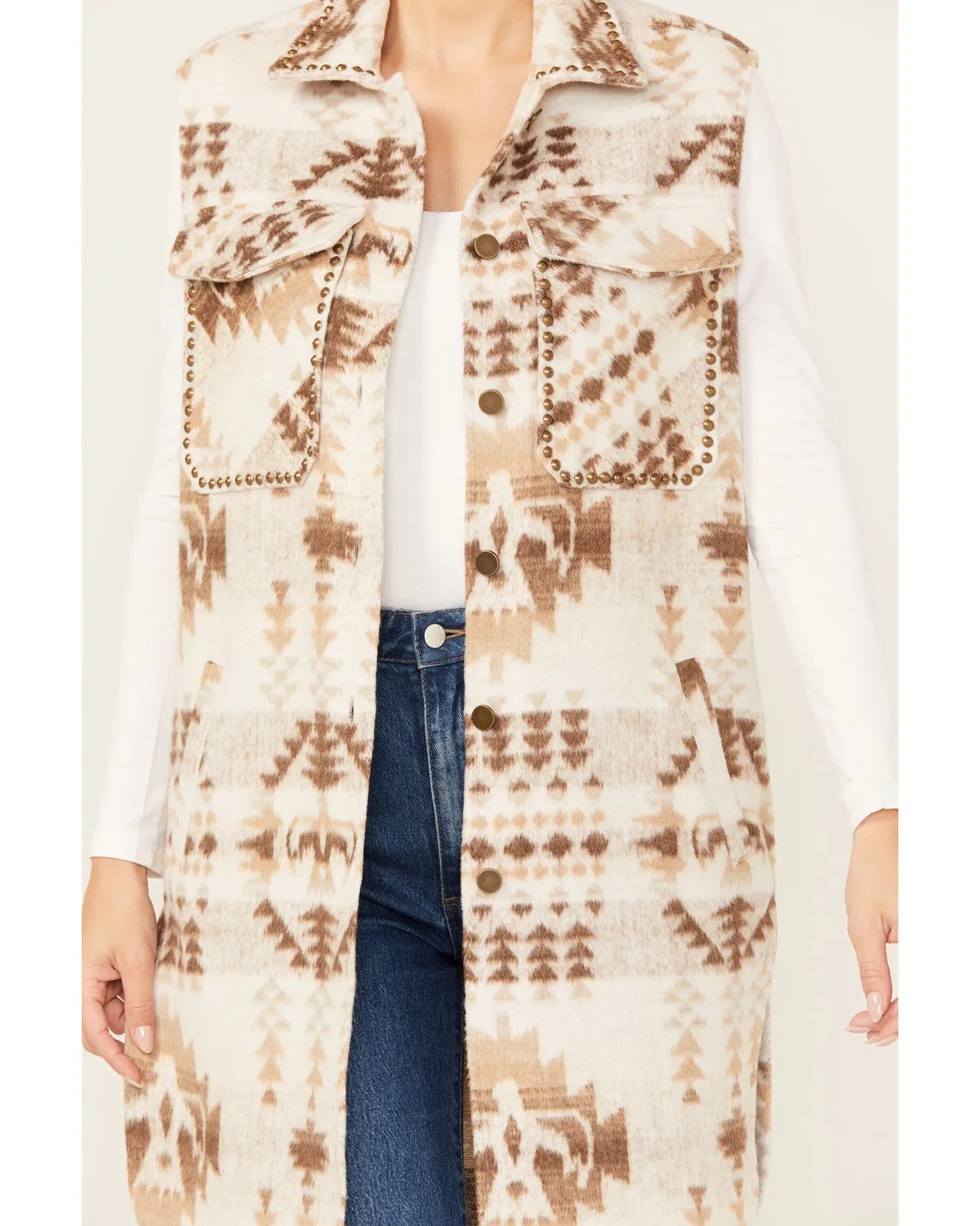 26 International Women's Southwestern Print Studded Long Vest