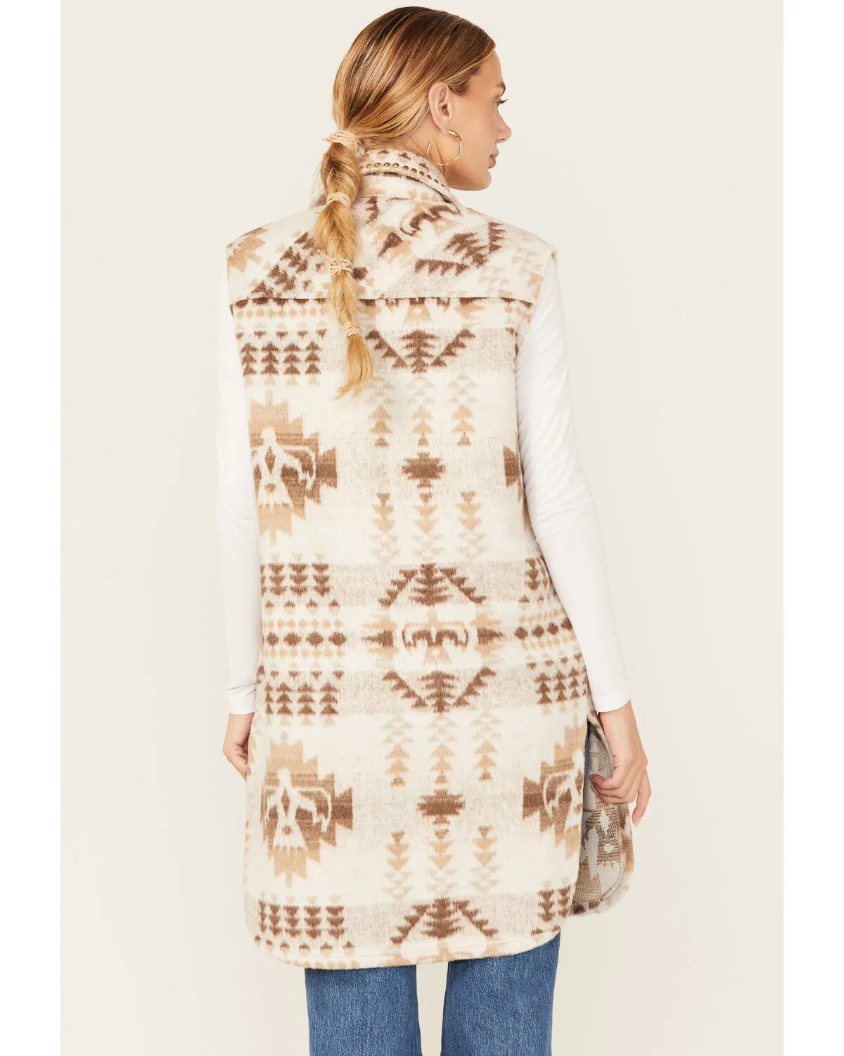 26 International Women's Southwestern Print Studded Long Vest