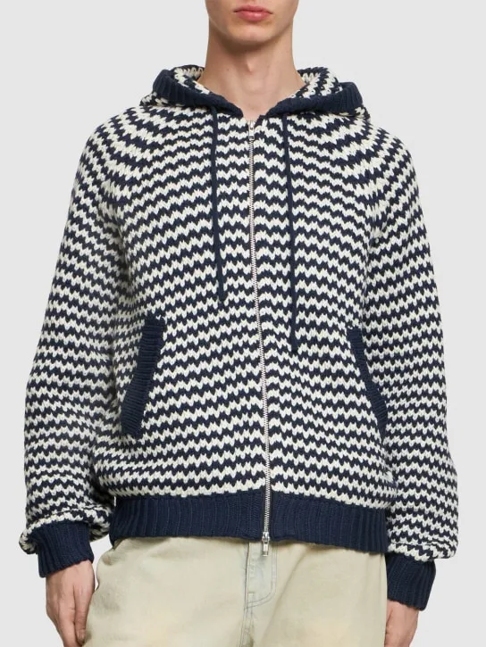 After Pray   Stripe intarsia knit zip-up hoodie 