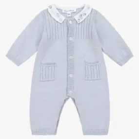 Baby Boys Blue Cotton Knitted Romper