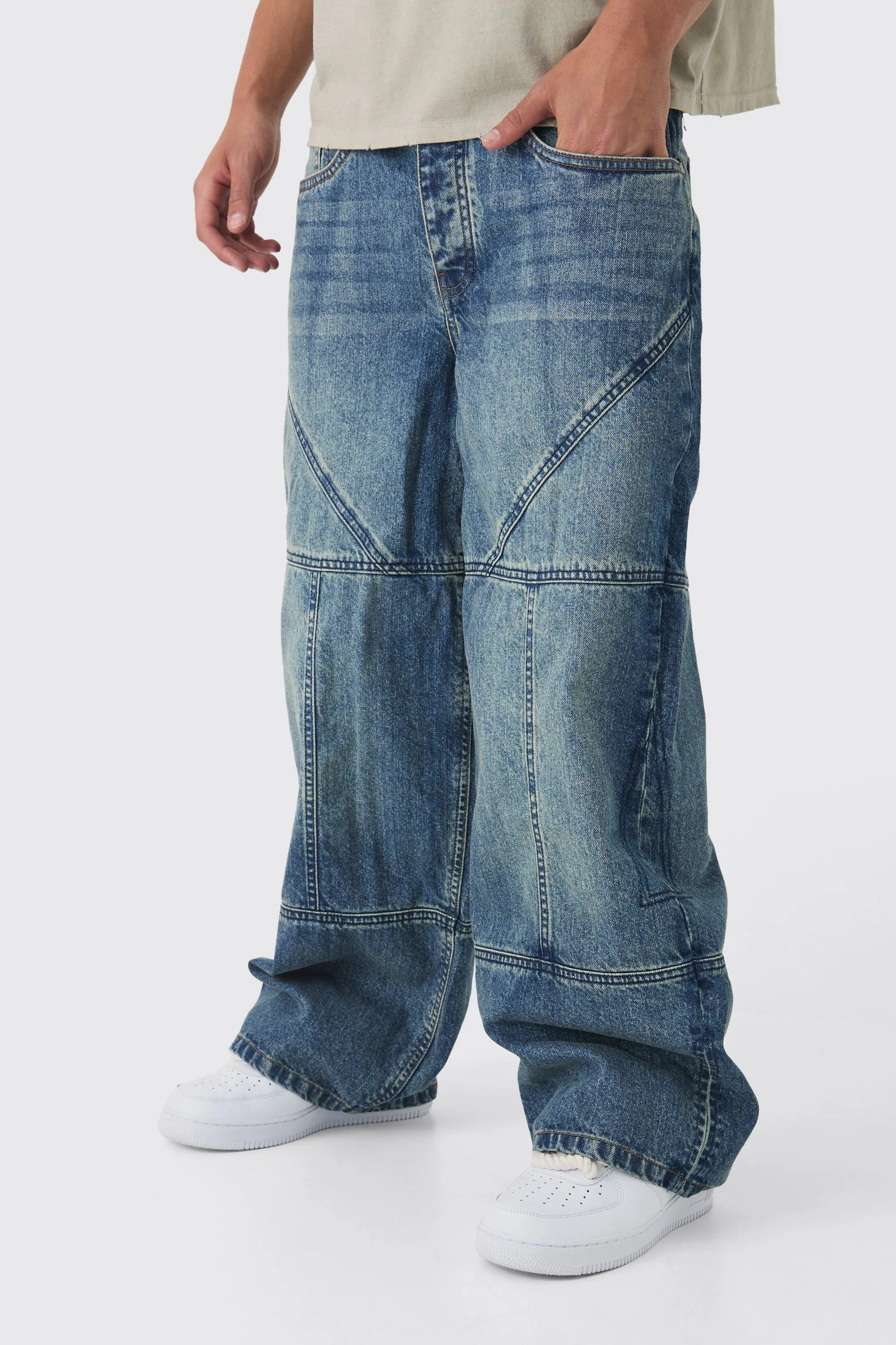 Baggy Rigid Contrast Stitch Denim Jeans