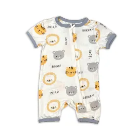 Bamboo Short Sleeve Zippy Romper (Lion Tiger & Bears Print)