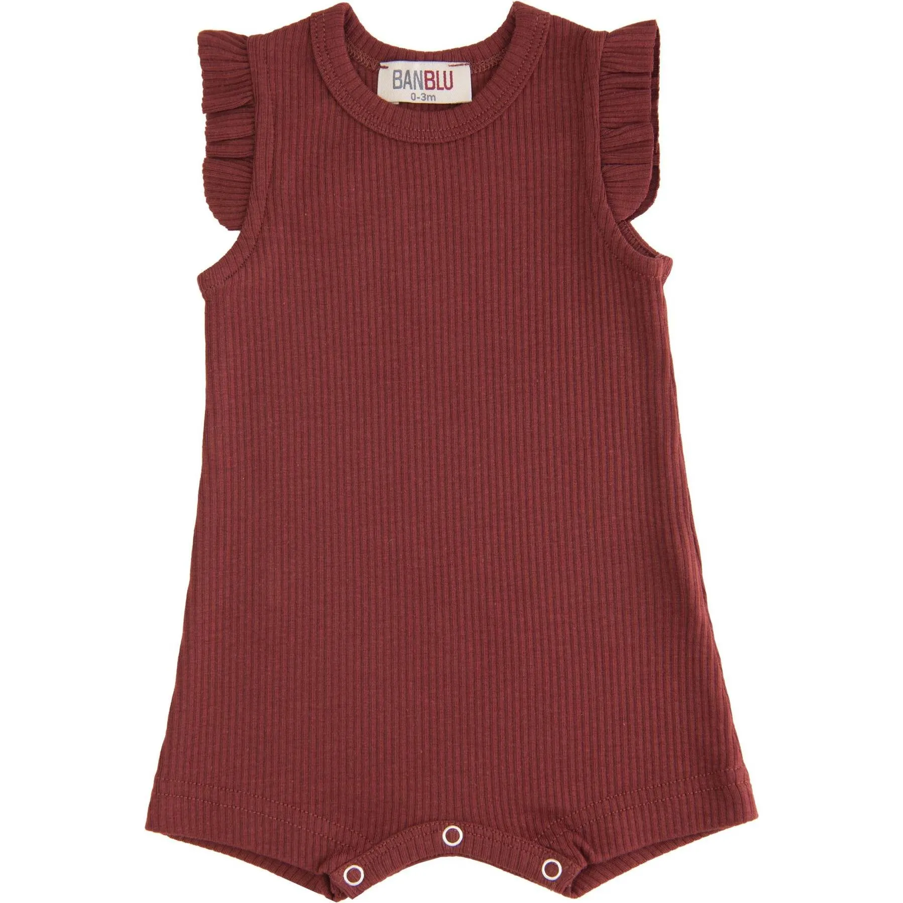 BANBLU Burgundy Ruffle Modal Romper, Red