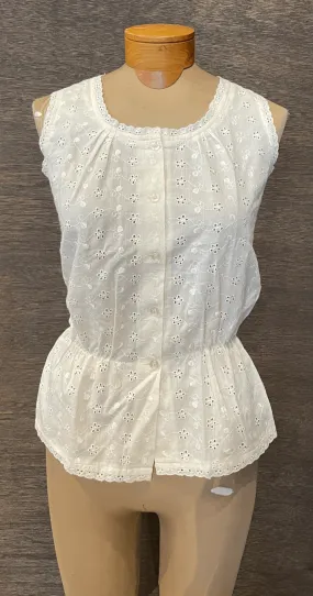 Beautiful 70's Ivory Eyelet Sleeveless Top —          Star Struck Vintage