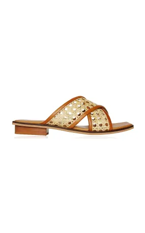 Bembien Roma Leather-Trimmed Woven Rattan Sandals