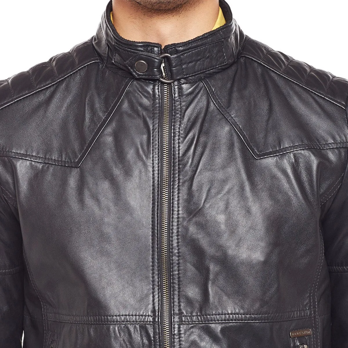 Black Colour Genuine Leather Bomber Jacket For Men By Brune & Bareskin