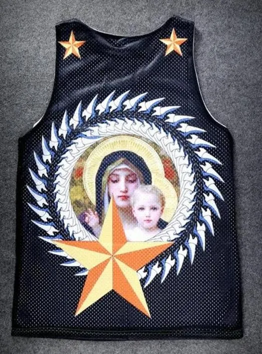 Black Stars Mary Maria Jesus Net Sleeveless Mens T-shirt Vest Sports Tank Top