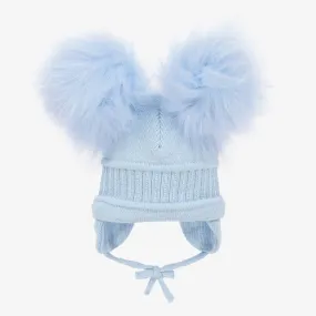 Blue Tindra Double Pom-Pom Hat