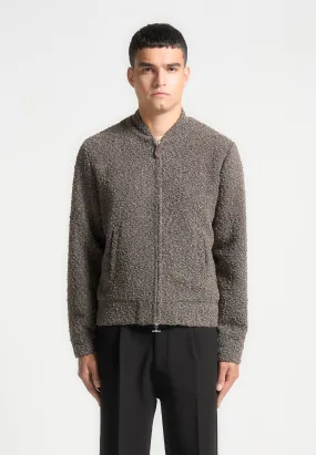 Boucle Zip Through Bomber Jacket - Brown