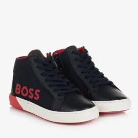 Boys Navy Blue High-Top Trainers