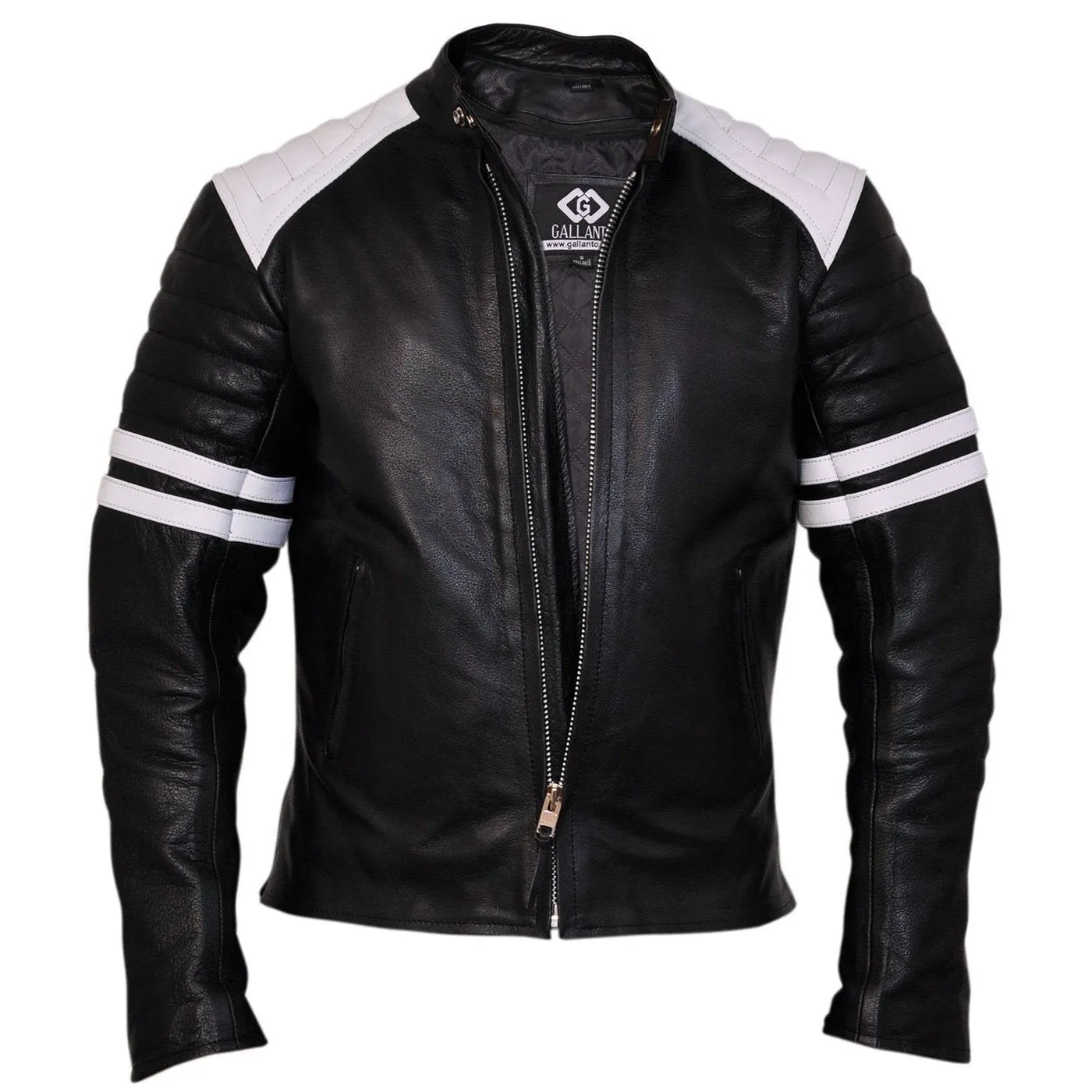 Brad Pitt Black and White Fight Club Cowhide Leather Jacket