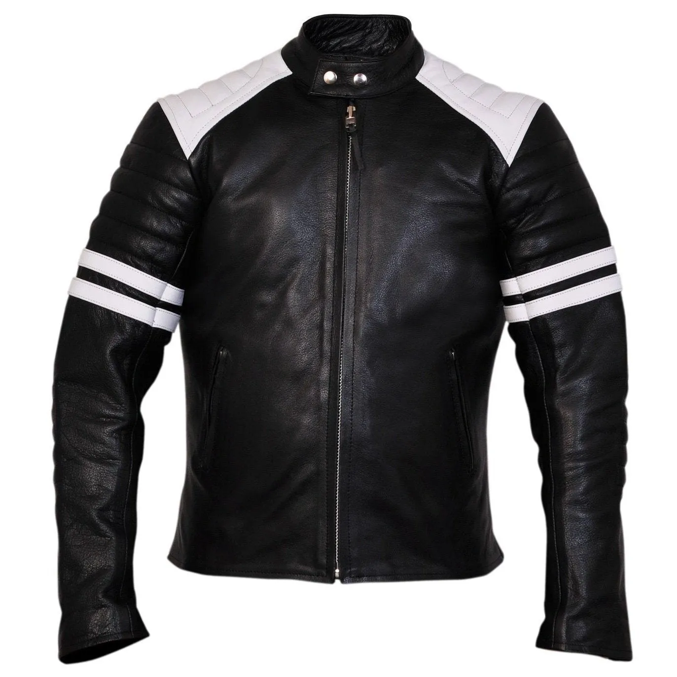 Brad Pitt Black and White Fight Club Cowhide Leather Jacket