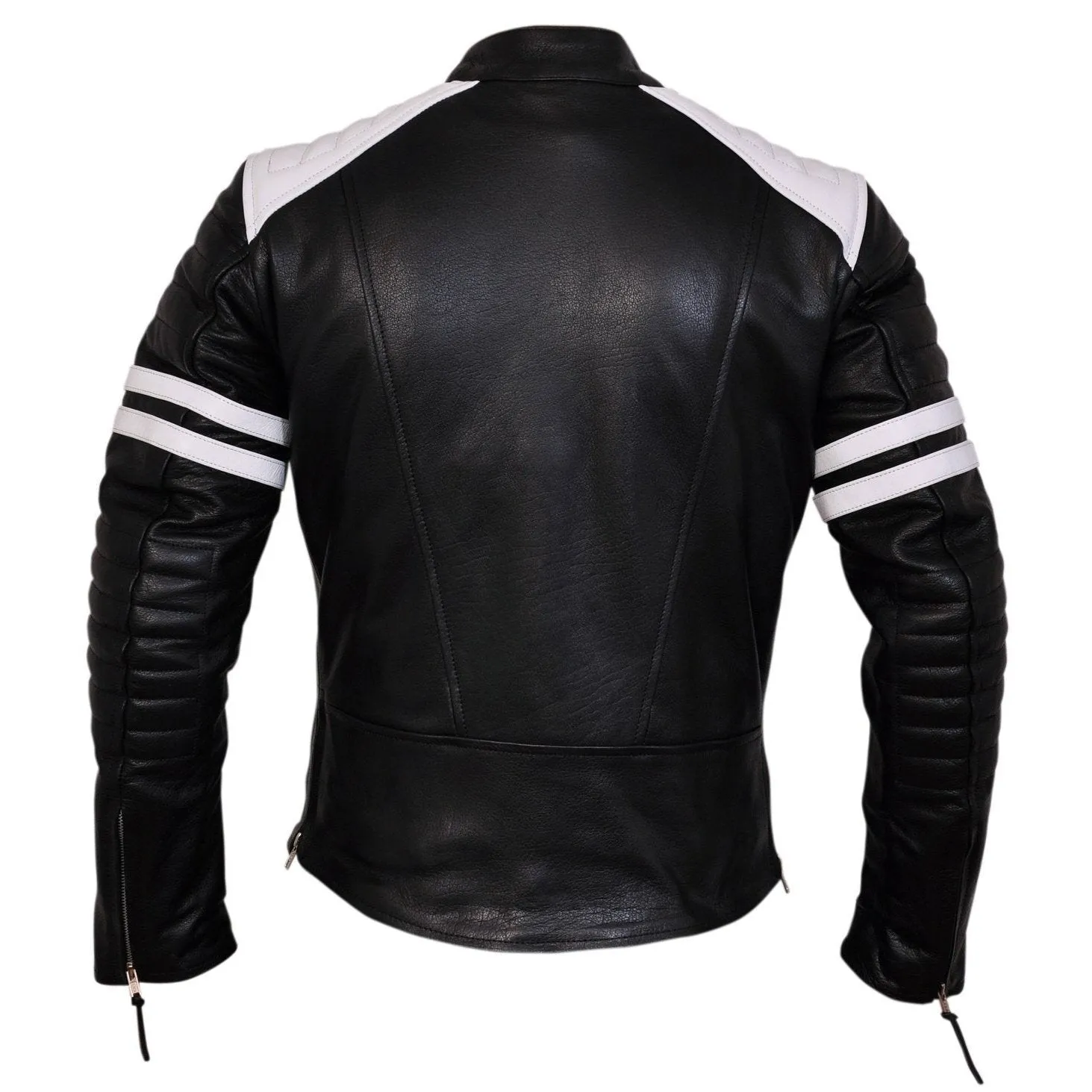 Brad Pitt Black and White Fight Club Cowhide Leather Jacket