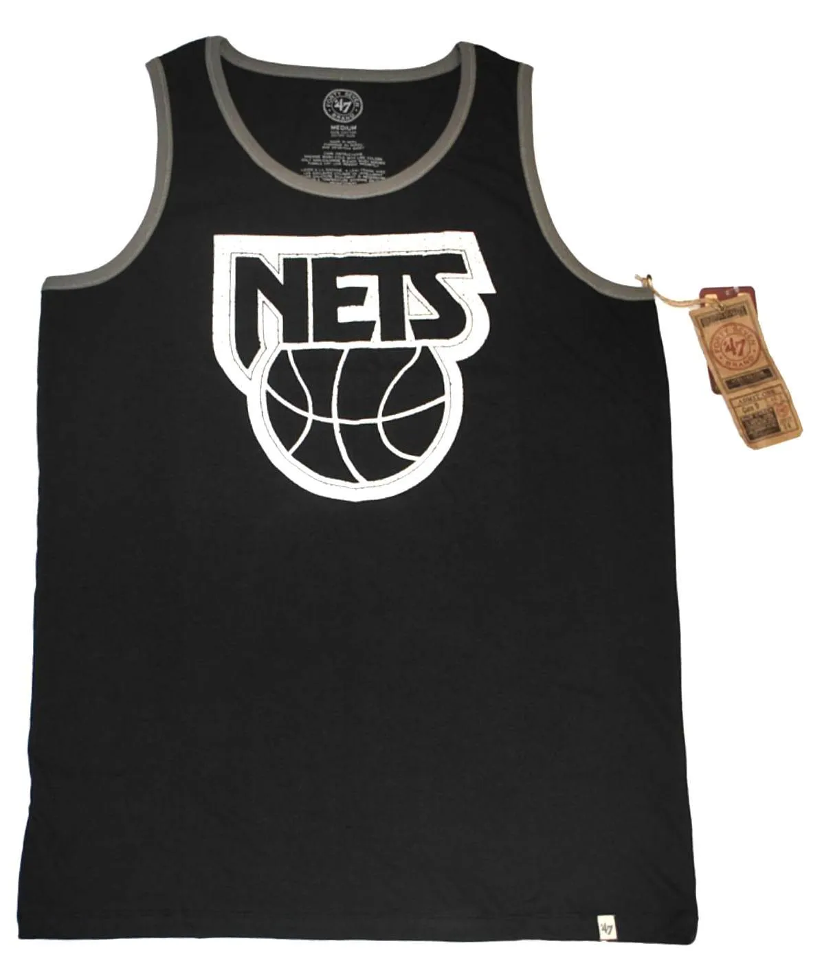 Brooklyn Nets 47 Brand Jet Black White Faded Sleeveless Tank Top T-Shirt