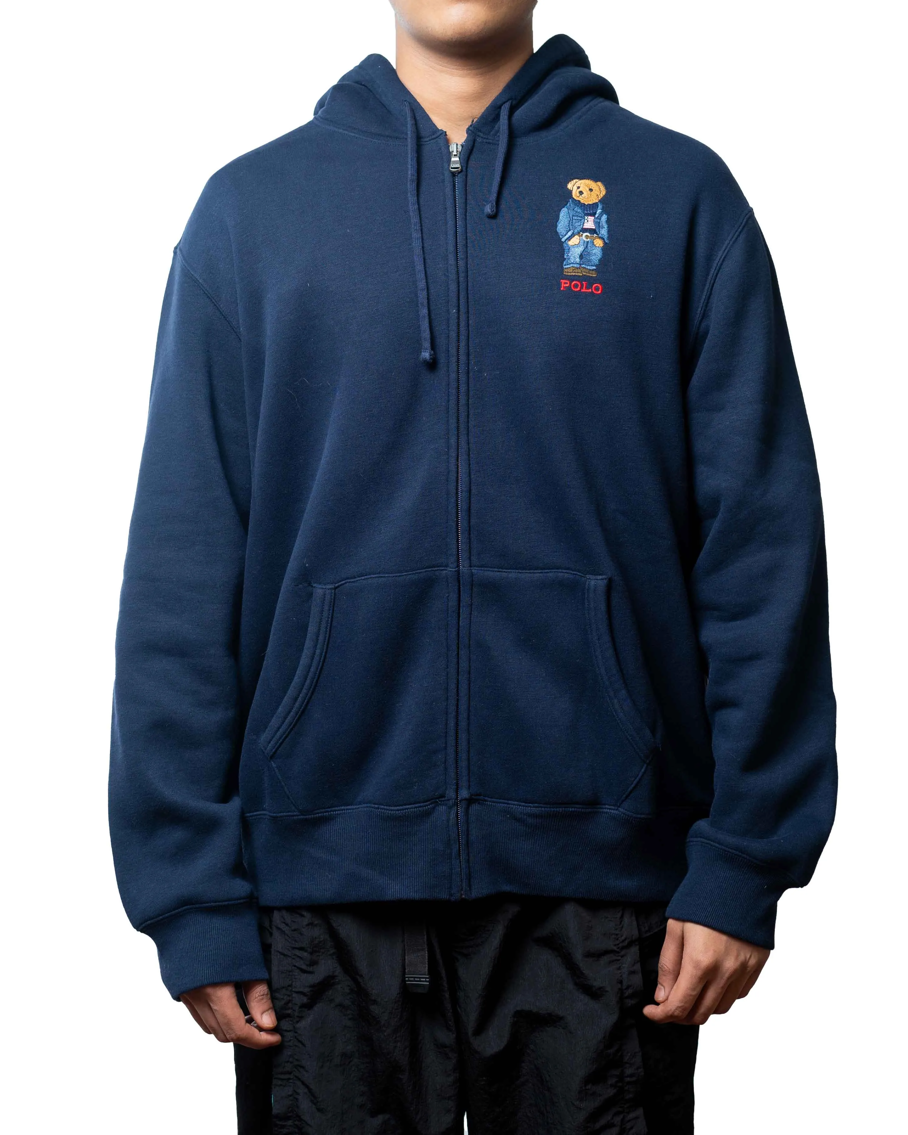 CERTIFIED THRIFT  POLO RALPH LAUREN BEAR NAVY BLUE ZIP-UP HOODIE