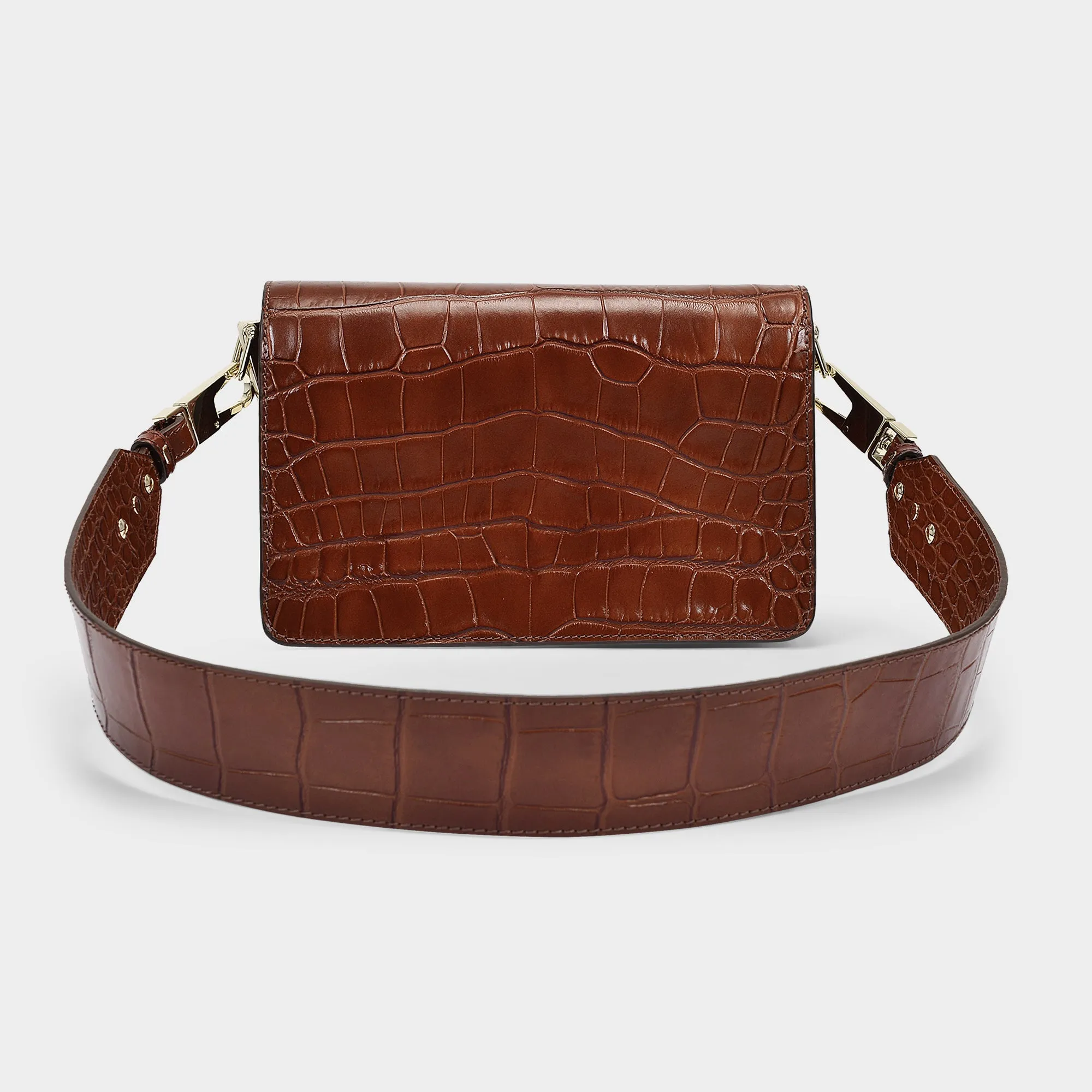 Chylak  Shoulder Hobo Bag - Chylak - Caramel Glossy  - Croc Embossed Leather