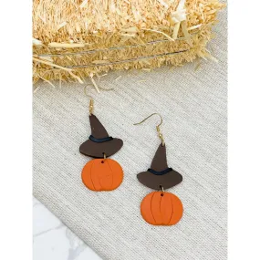 Clay Pumpkin Witch Hat Dangle Earrings