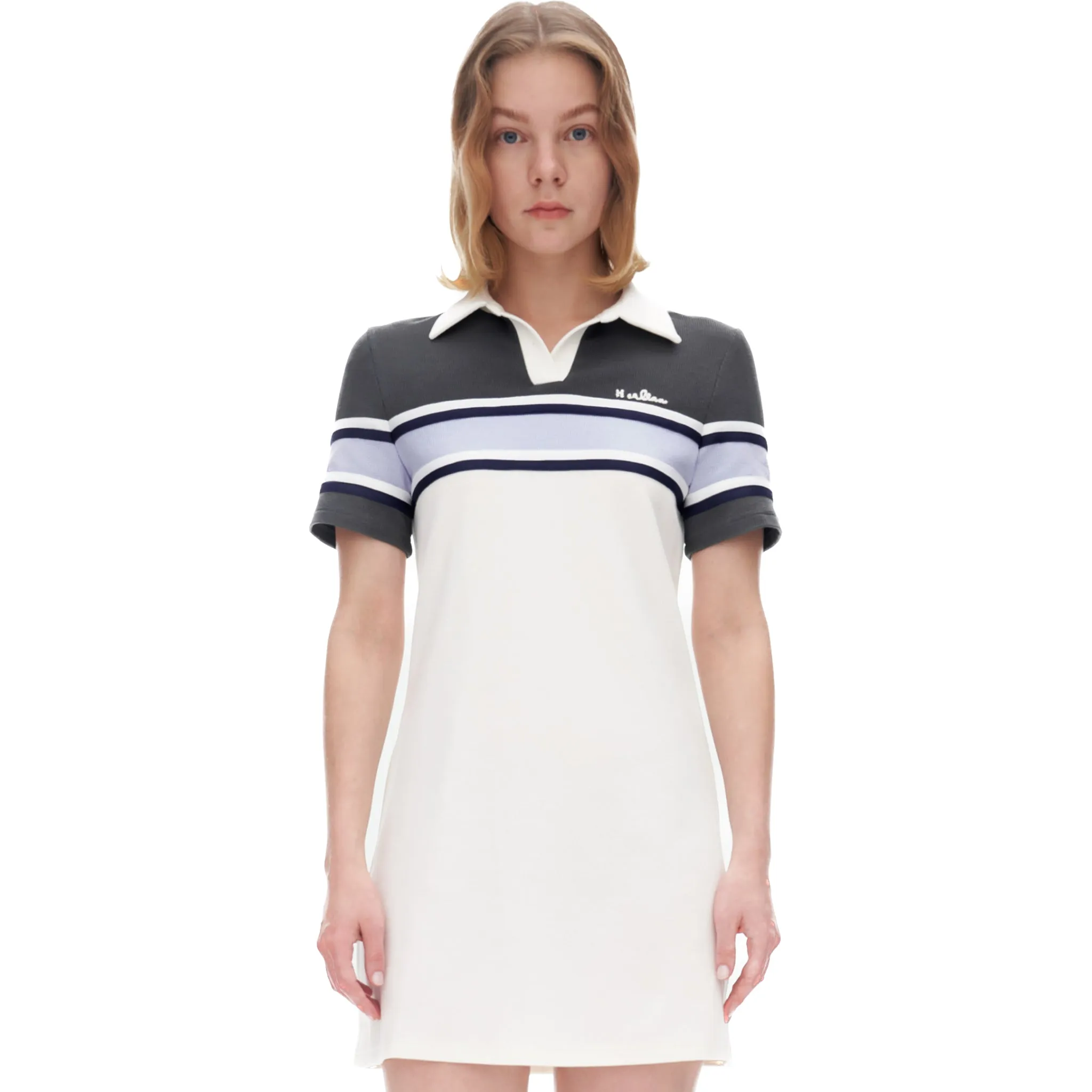 Collar Polo Dress in White-