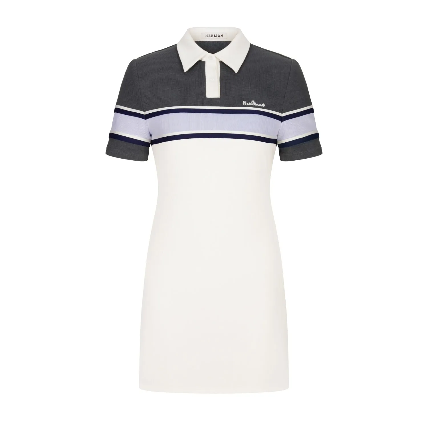 Collar Polo Dress in White-