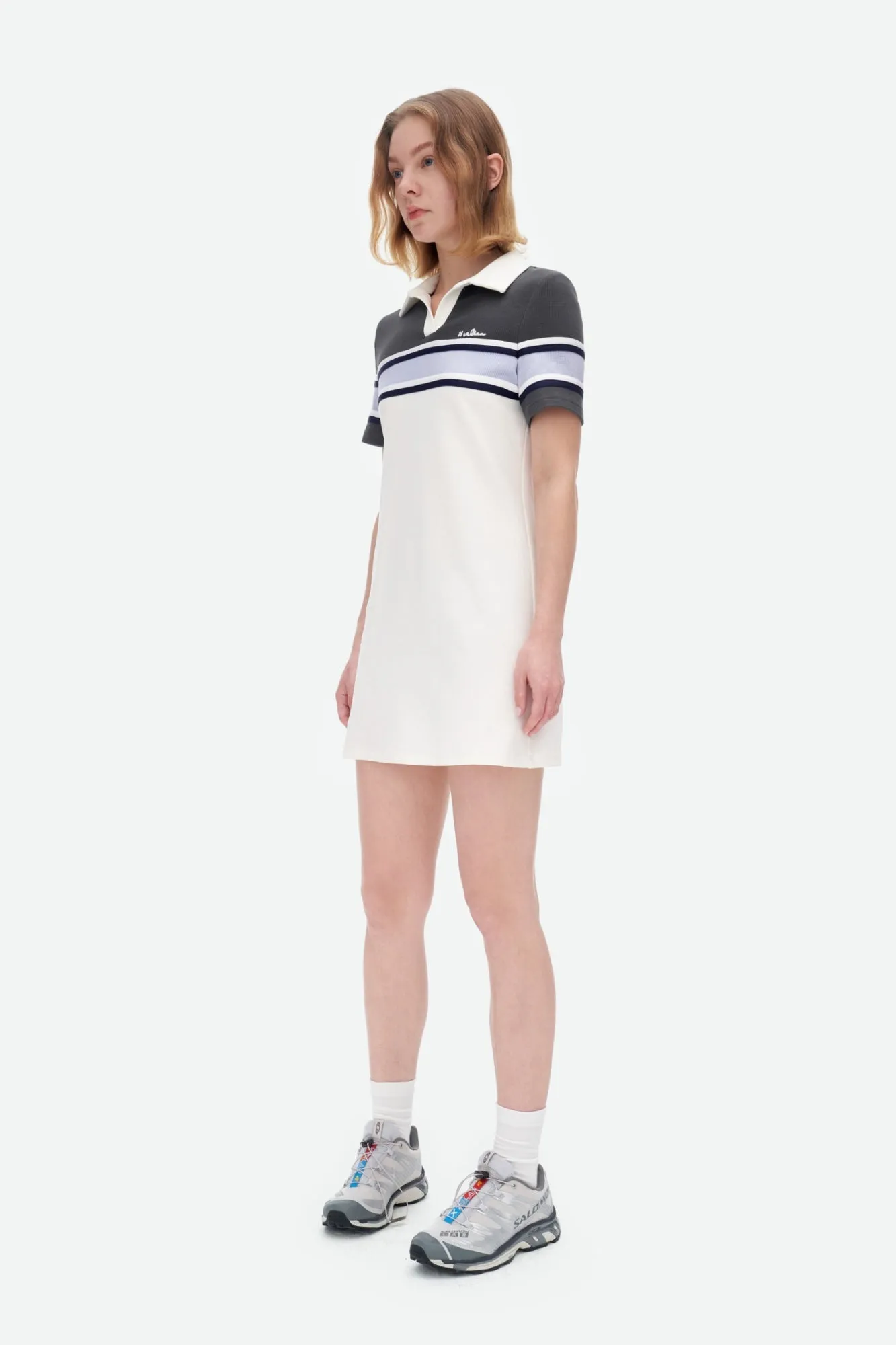 Collar Polo Dress in White-