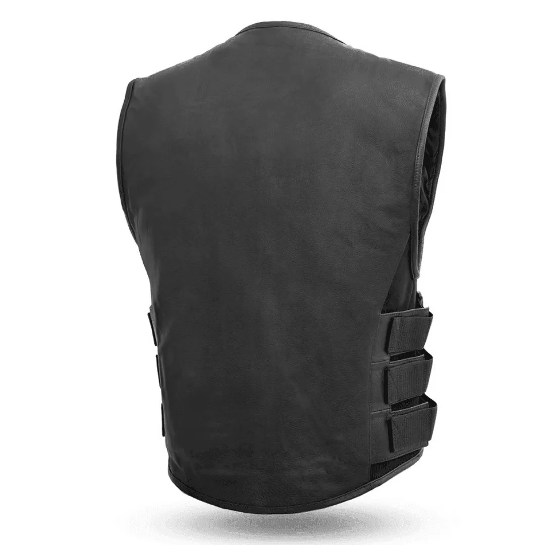 Commando SWAT Style Mens Black Leather Vest