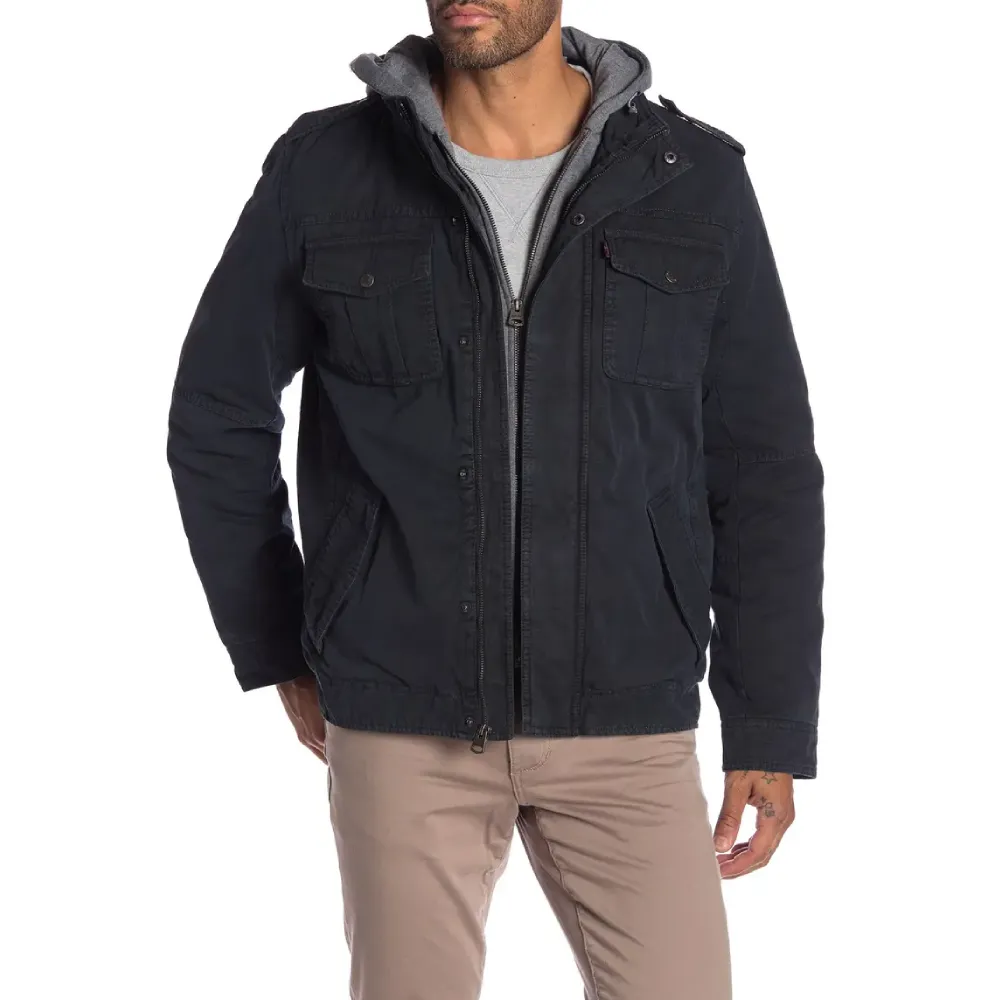 Cool Levi's Mens Lined Hooded Military Jacket In Navy