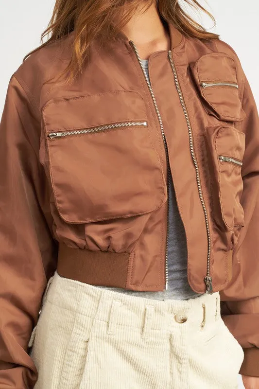 Cropped Bomber Long-sleeved Jacket