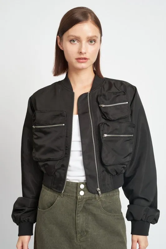 Cropped Bomber Long-sleeved Jacket