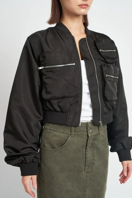 Cropped Bomber Long-sleeved Jacket