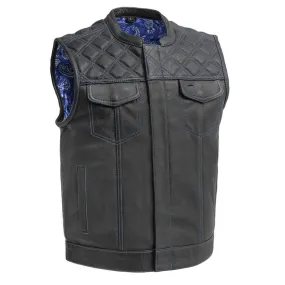 Downside Mens Leather Vest with Blue Stitching