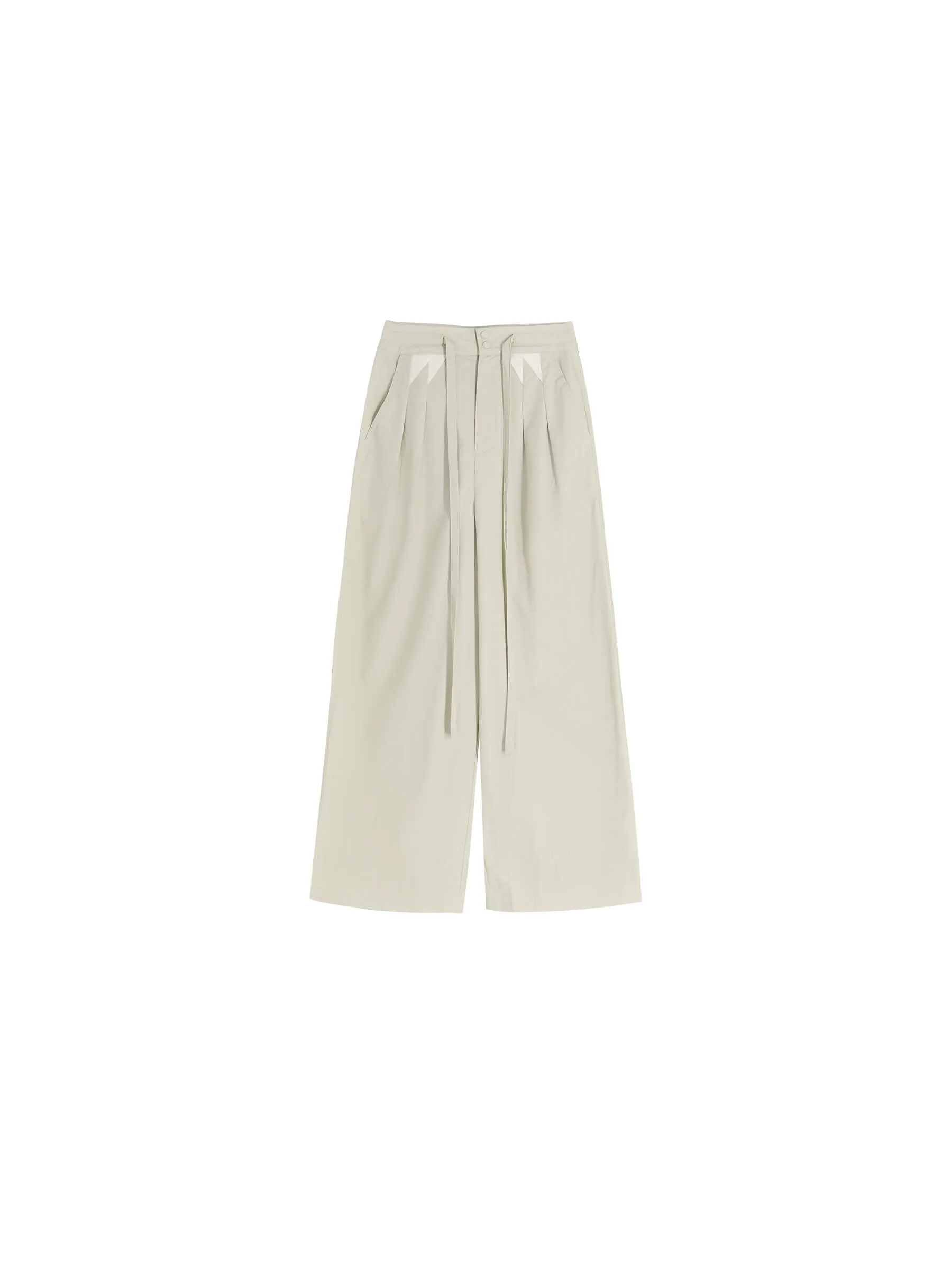 Drawstring Pleated Pure Cotton Wide Leg Trousers