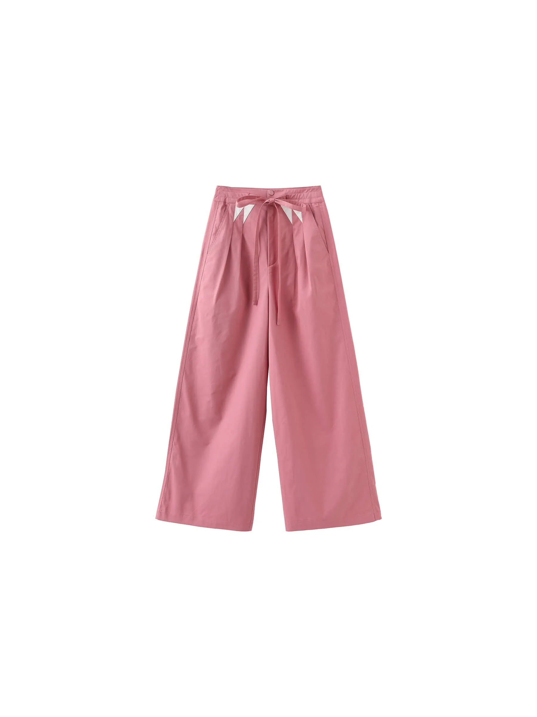 Drawstring Pleated Pure Cotton Wide Leg Trousers