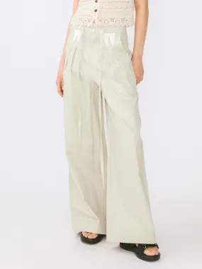 Drawstring Pleated Pure Cotton Wide Leg Trousers