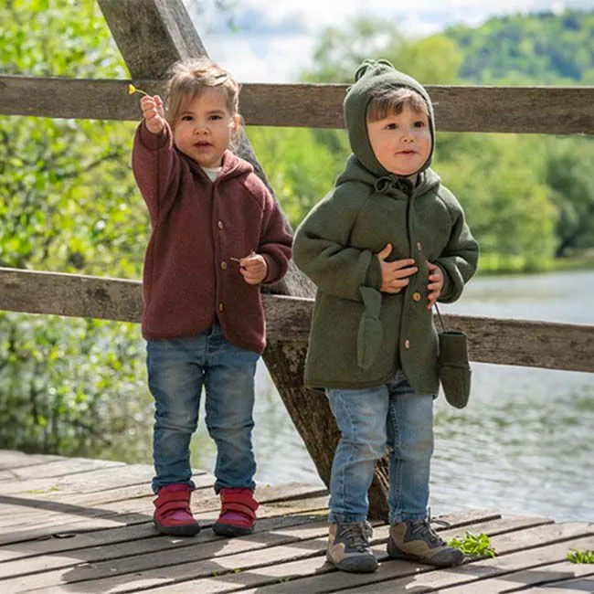 Engel Baby 100% Wool Hooded Jacket with Wooden Buttons - Blue Melange