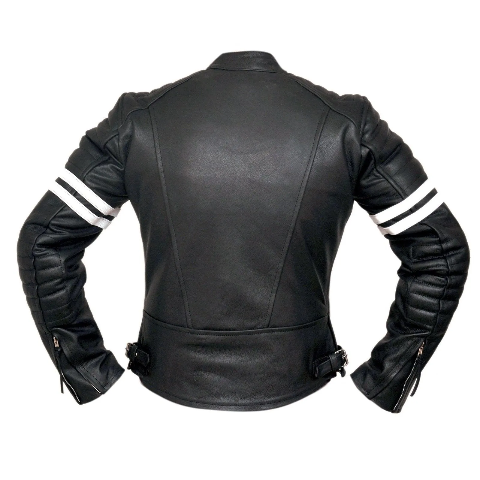 Fight Club 2 White Striped Cafe Racer Style Retro Leather Jacket