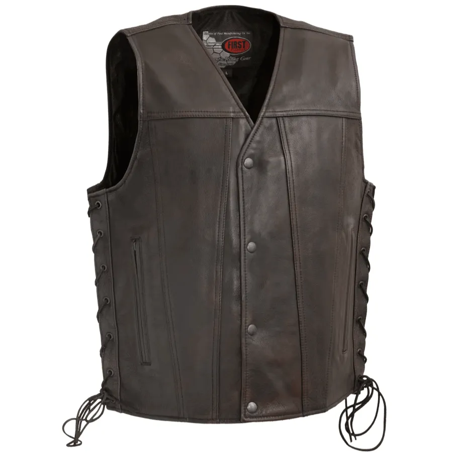 First Mfg High Roller Men's Motorcycle Leather Vest - Copper