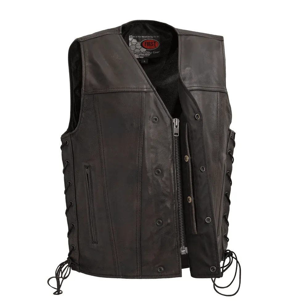 First Mfg High Roller Men's Motorcycle Leather Vest - Copper