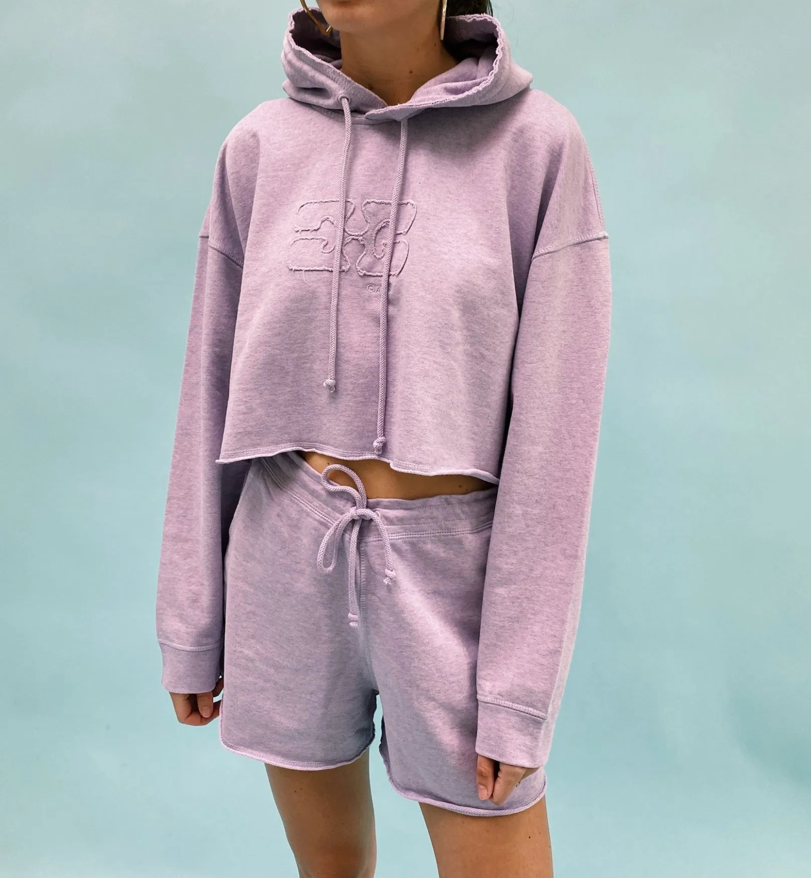 Ganni Lilac Cropped Oversized Hoodie