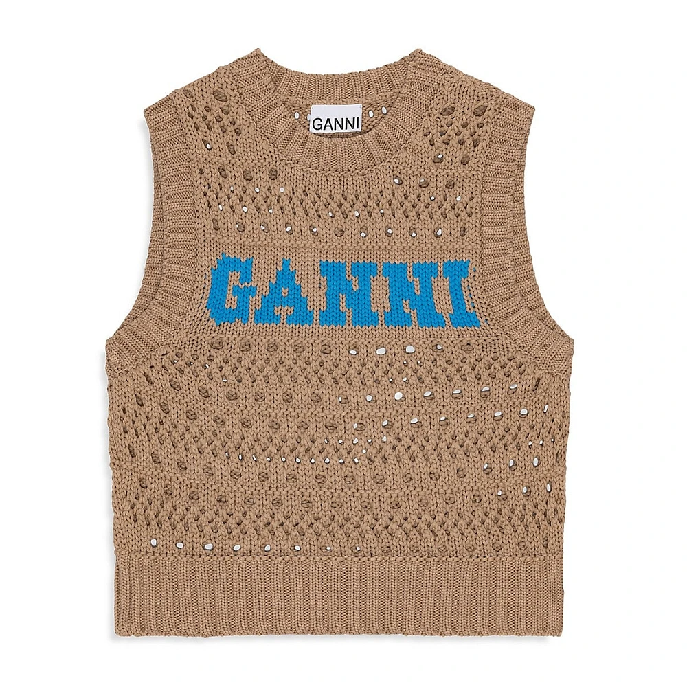 GANNI Organic Cotton-Blend Logo Rope Short Vest