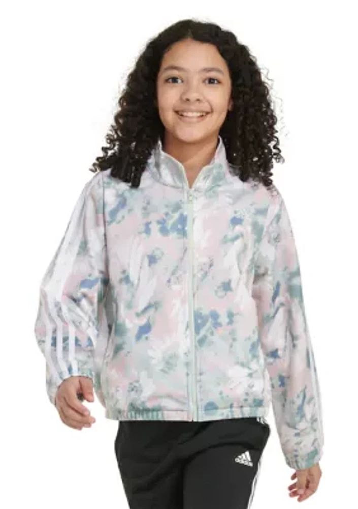 Girls 7-16 Printed Zip Front Mock Neck Tricot Jacket