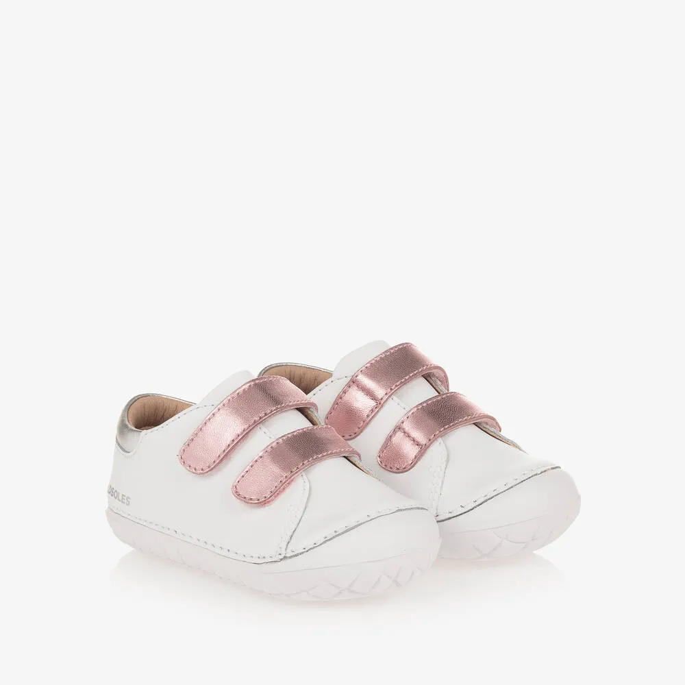 Girls White & Pink Leather First Walker Trainers