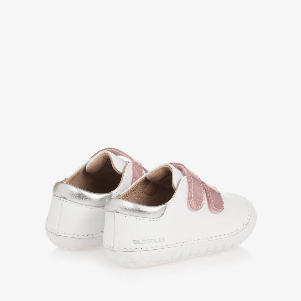 Girls White & Pink Leather First Walker Trainers