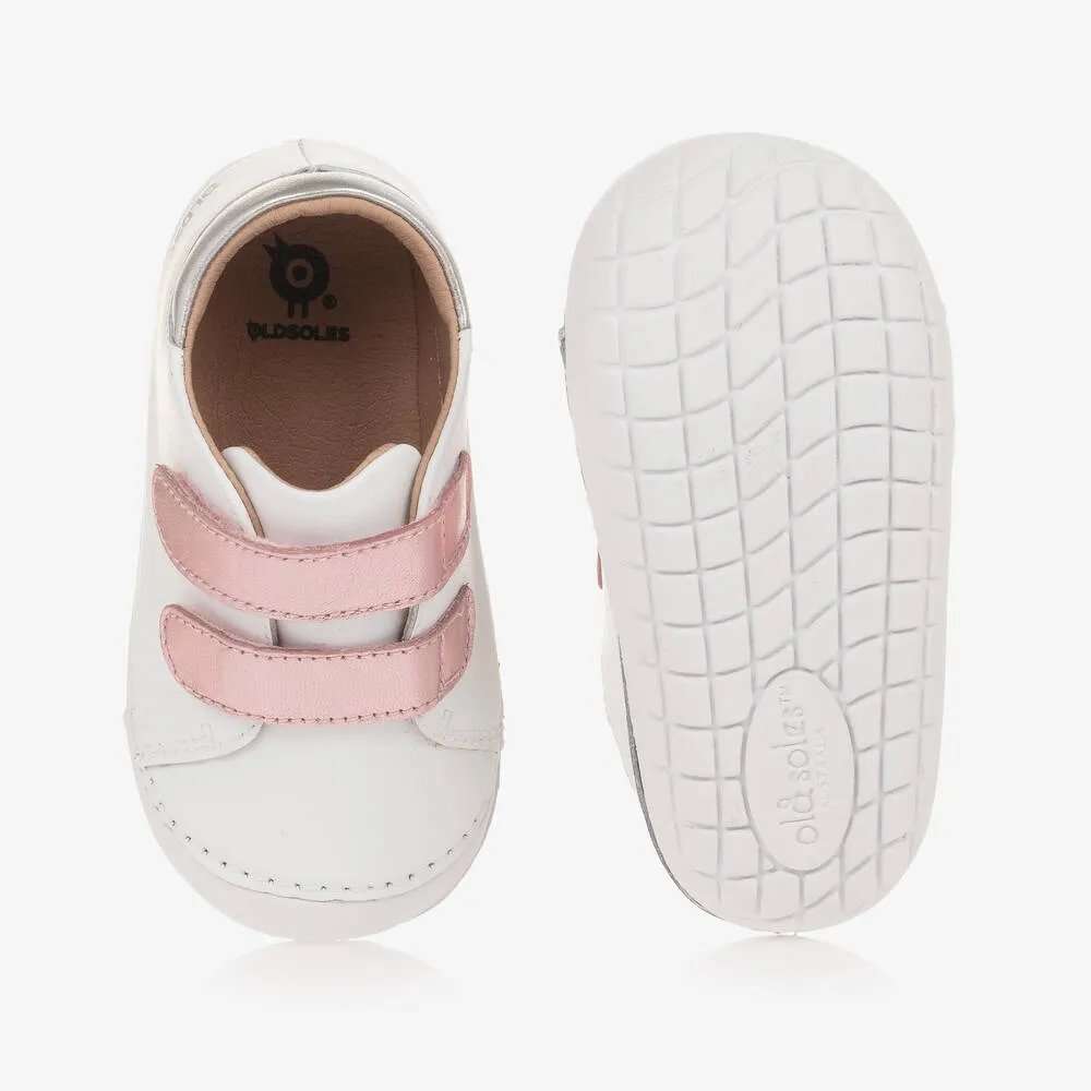 Girls White & Pink Leather First Walker Trainers