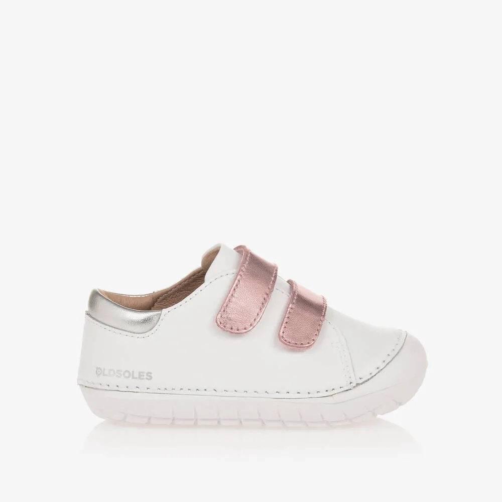 Girls White & Pink Leather First Walker Trainers