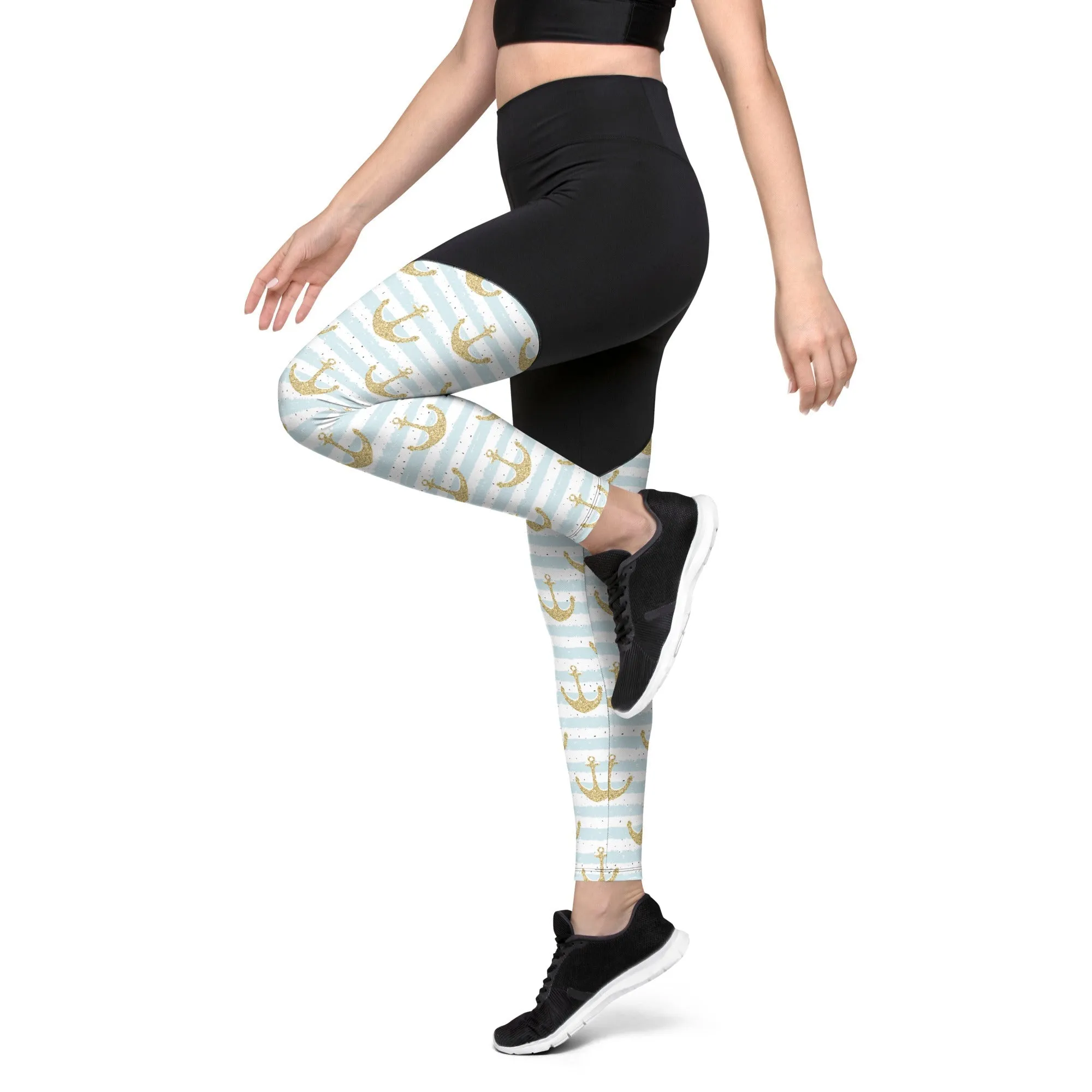 Glittery Anchor Compression Leggings