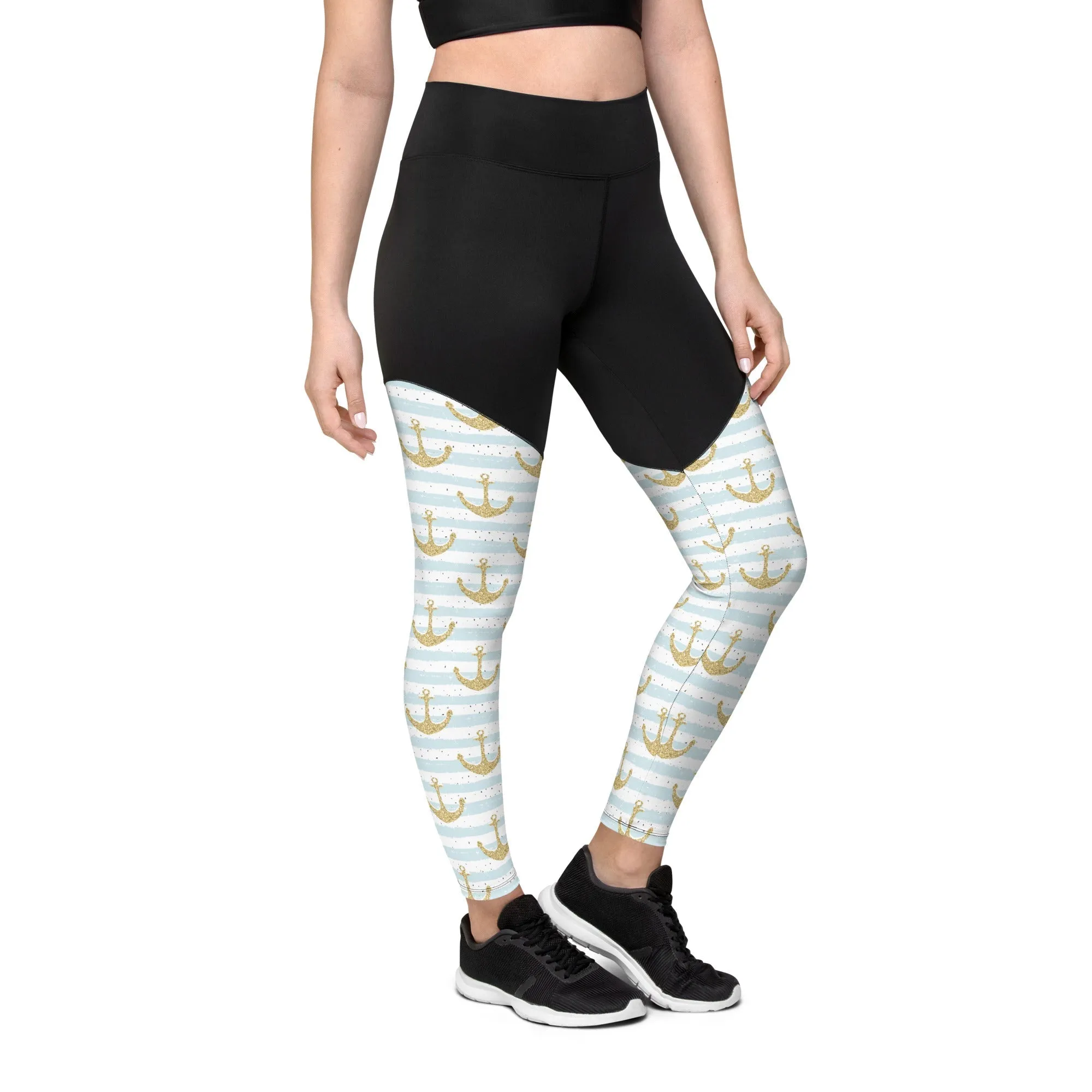 Glittery Anchor Compression Leggings