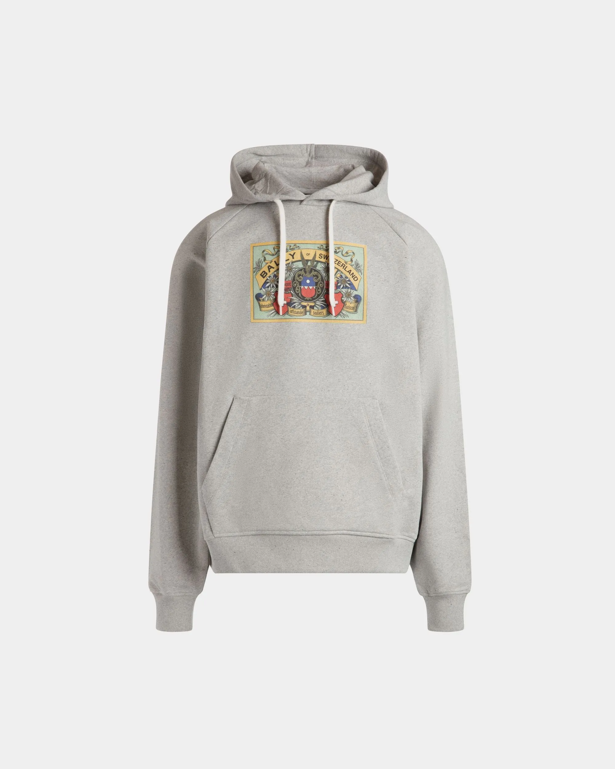 Hoodie With Bally Crest Label In Grey Melange Cotton