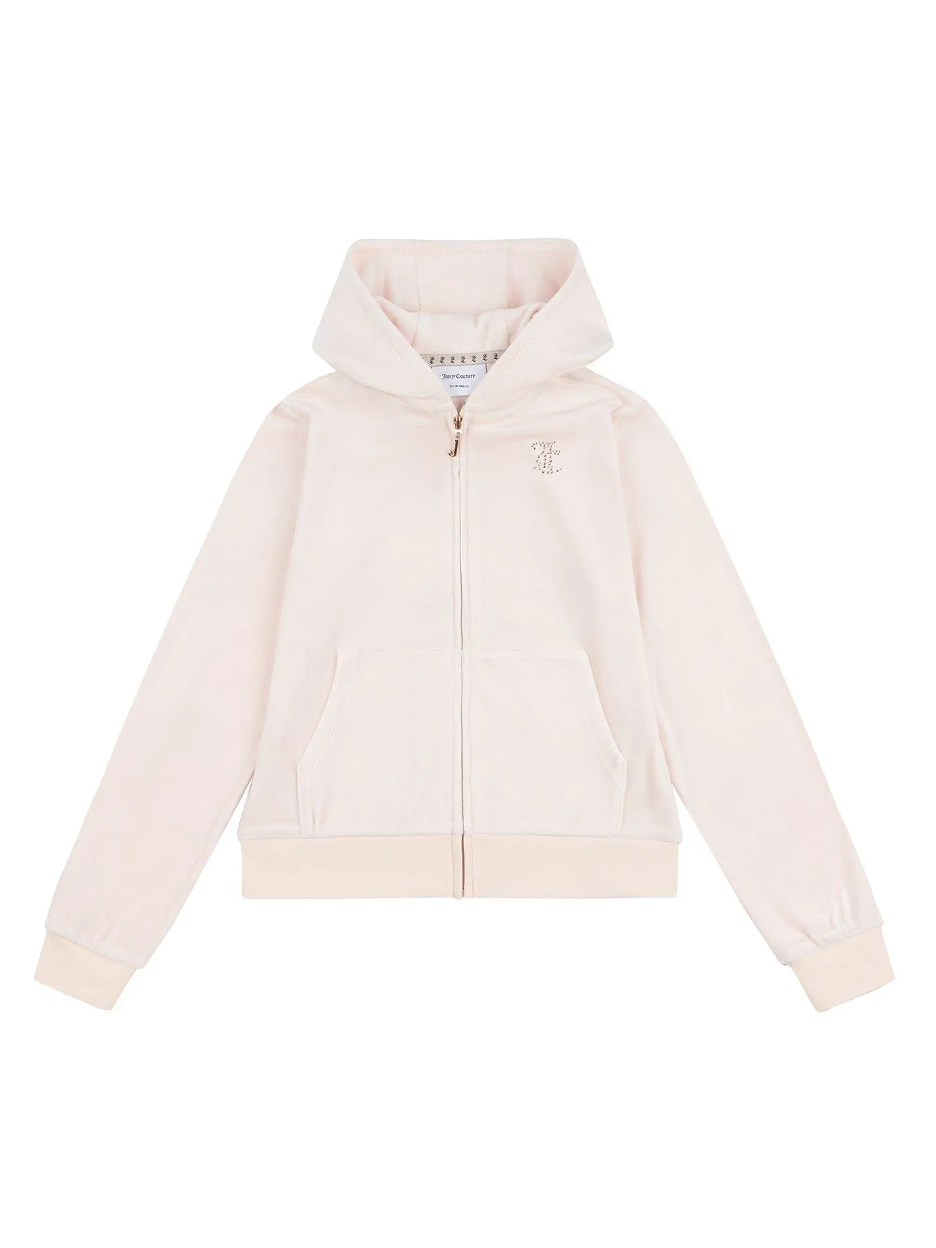 Juicy Couture Girls Diamante Velour Zip Through Hoodie - Shell - Beige