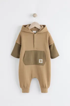 Khaki Green Sweat Hooded Baby Romper